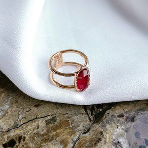 Rose Gold Ring Berry red glass Ring SIZE 7